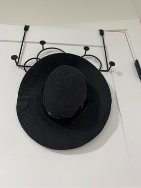 Bebe Black Sequin Trim Wide Brim Sun Hat, fedora, derby